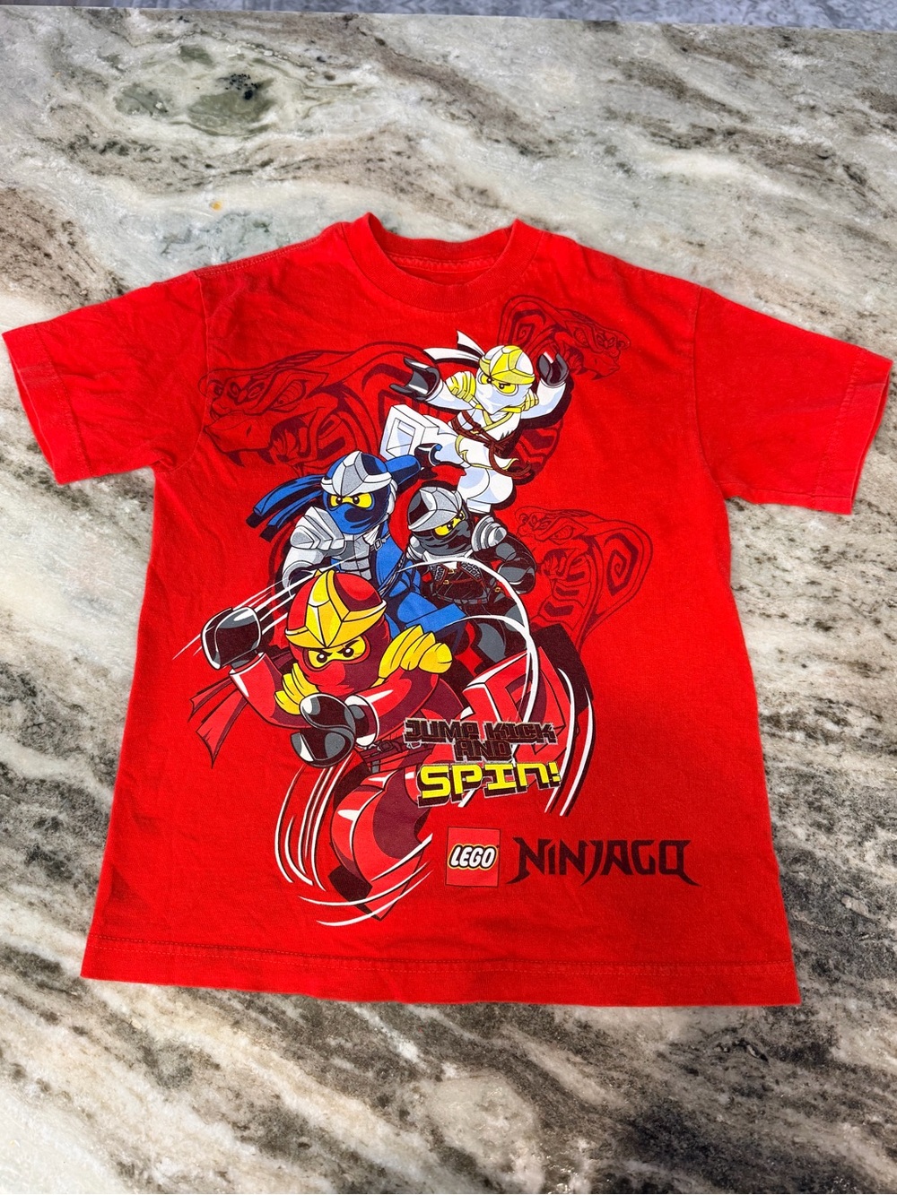 Lego Ninjago Red T Shirt Licensed Jump Kick &Spin Corron Tee Youth Small